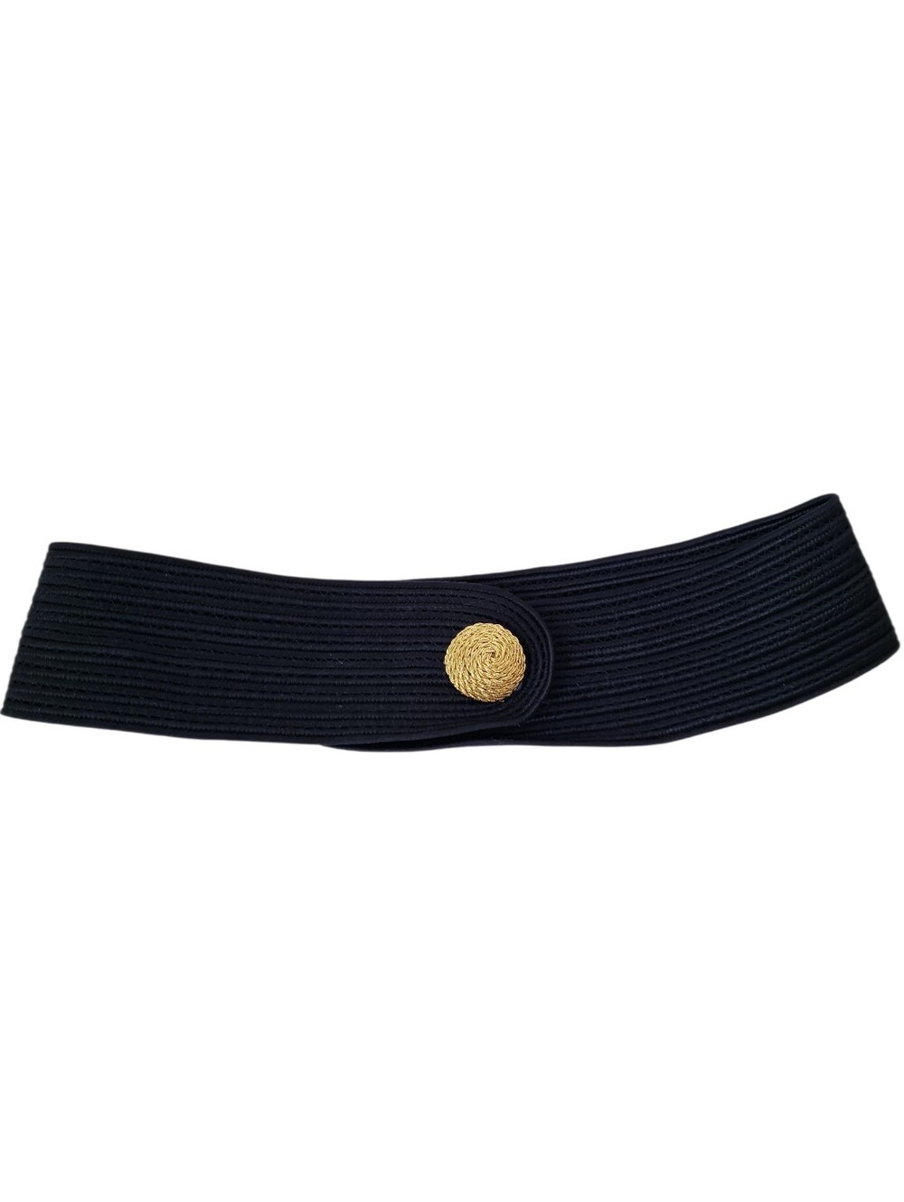 Vintage Black Wide Belt With Gold Button Detail